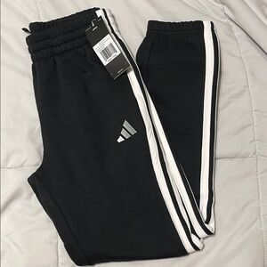 Adidas Kids Black Joggers with White Stripes